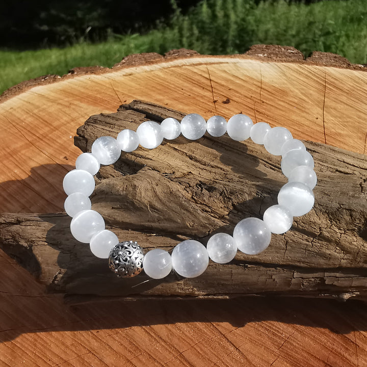 Edelstein Armband GEISTIGE STABILITÄT Selenit S925 Kugel 6-8mm