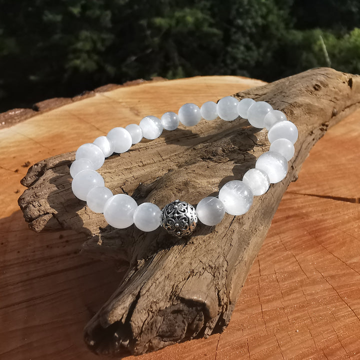 Edelstein Armband GEISTIGE STABILITÄT Selenit S925 Kugel 6-8mm