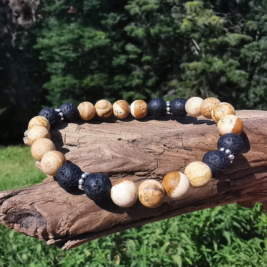 Edelstein Armband AUSDAUER & TATKRAFT Lava Bilderjaspis 8mm