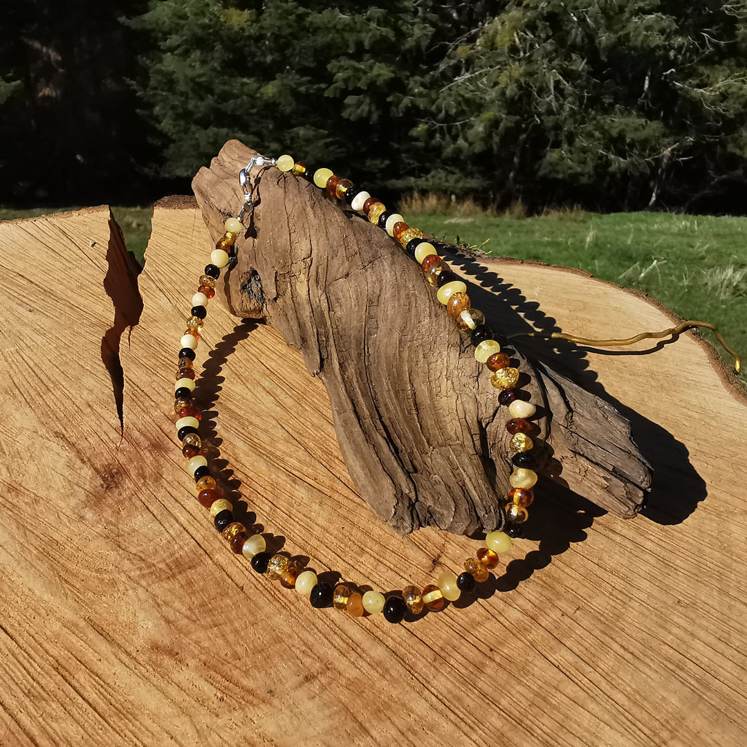 Edelsteinkette FRIEDVOLL mit BERNSTEIN MIX 6-7mm S925