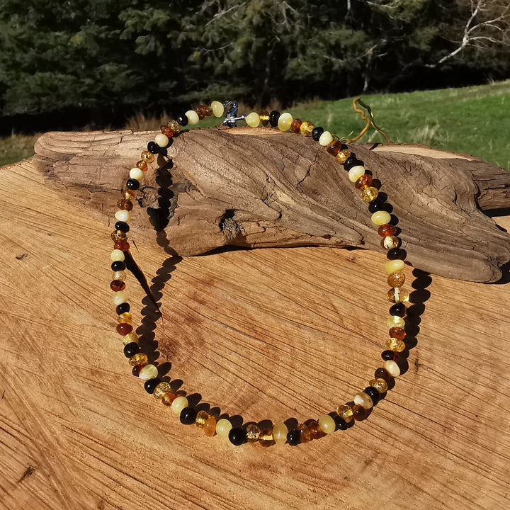 Edelsteinkette FRIEDVOLL mit BERNSTEIN MIX 6-7mm S925