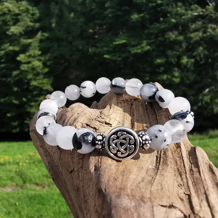 Edelstein Armband ENERGETISCHER SCHUTZ Turmalinquarz keltischer Knoten S925 8mm