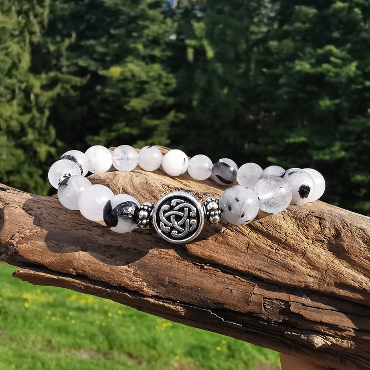 Edelstein Armband ENERGETISCHER SCHUTZ Turmalinquarz keltischer Knoten S925 8mm