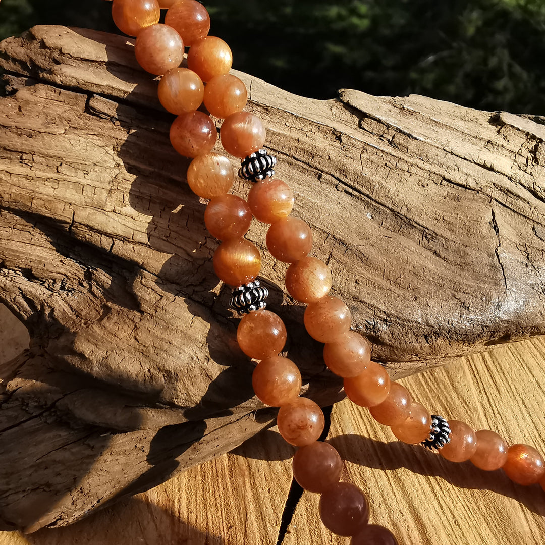 Edelsteinkette LEBENSFREUDE mit SONNENSTEIN EXTRAQUALITÄT 6mm Kugeln S925