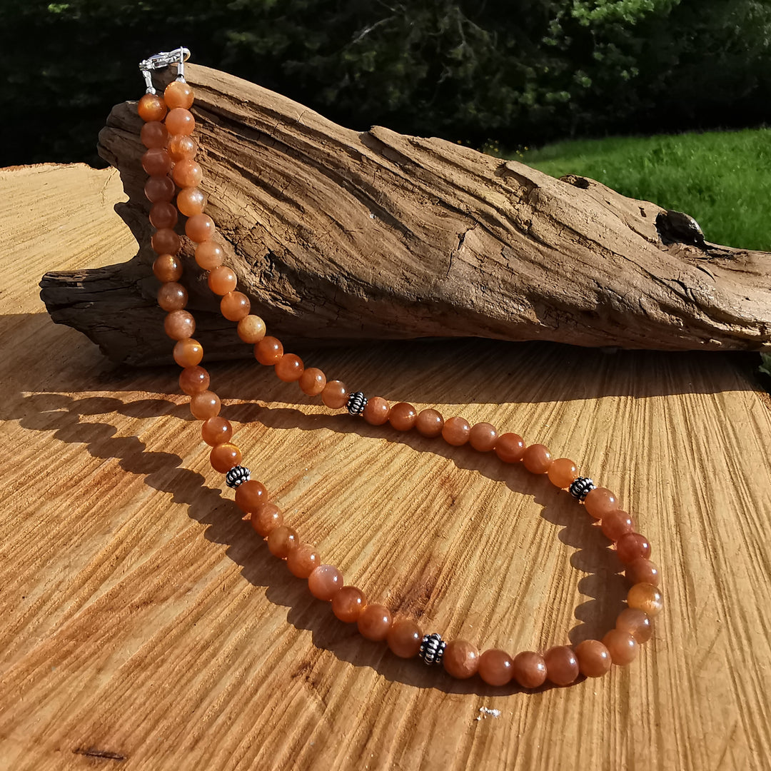 Edelsteinkette LEBENSFREUDE mit SONNENSTEIN EXTRAQUALITÄT 6mm Kugeln S925