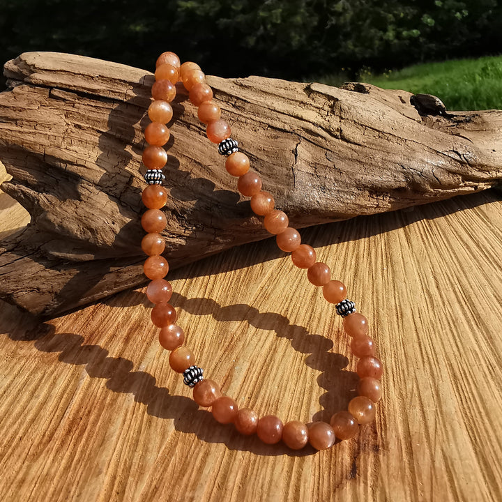 Edelsteinkette LEBENSFREUDE mit SONNENSTEIN EXTRAQUALITÄT 6mm Kugeln S925