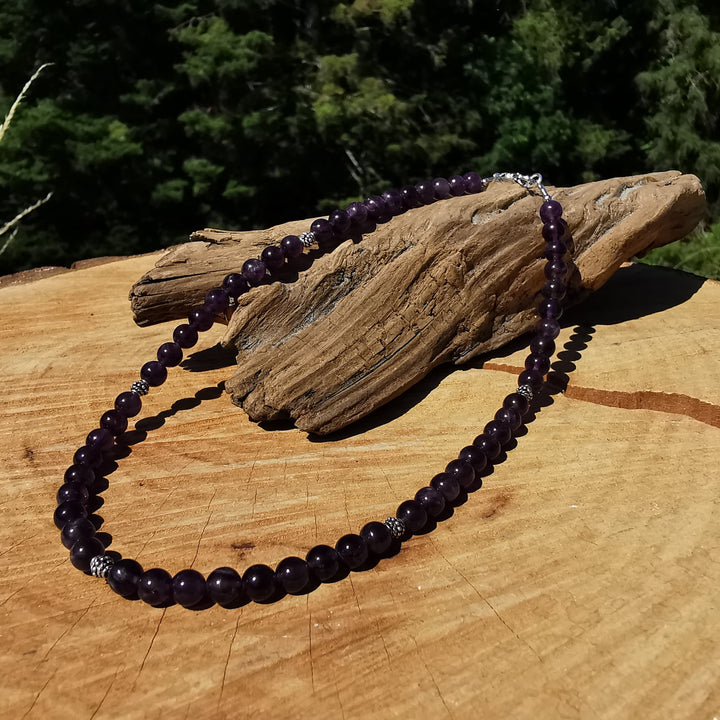 Edelsteinkette TRANSFORMATION mit Amethyst 6mm Kugeln S925