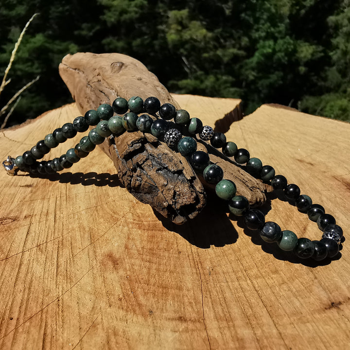 Edelsteinkette EMOTIONALER FRIEDEN mit ELDARIT 6mm Kugeln S925 UNIKAT 39cm