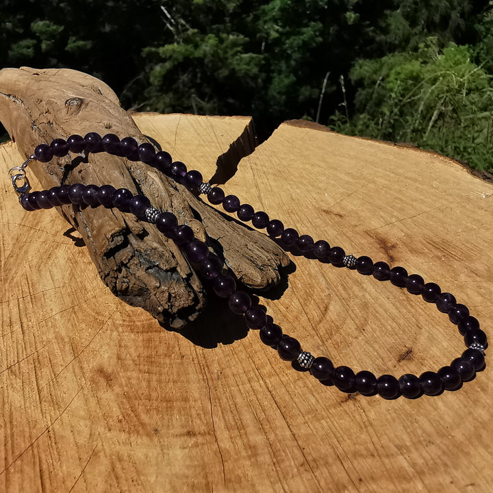 Edelsteinkette TRANSFORMATION mit Amethyst 6mm Kugeln S925