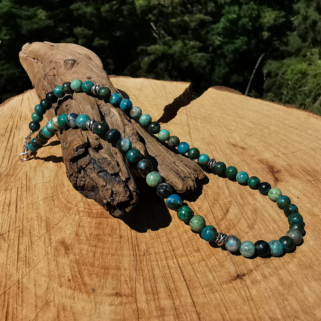 Edelsteinkette AUSGEGLICHENHEIT mit Chrysokoll 6mm Kugeln S925