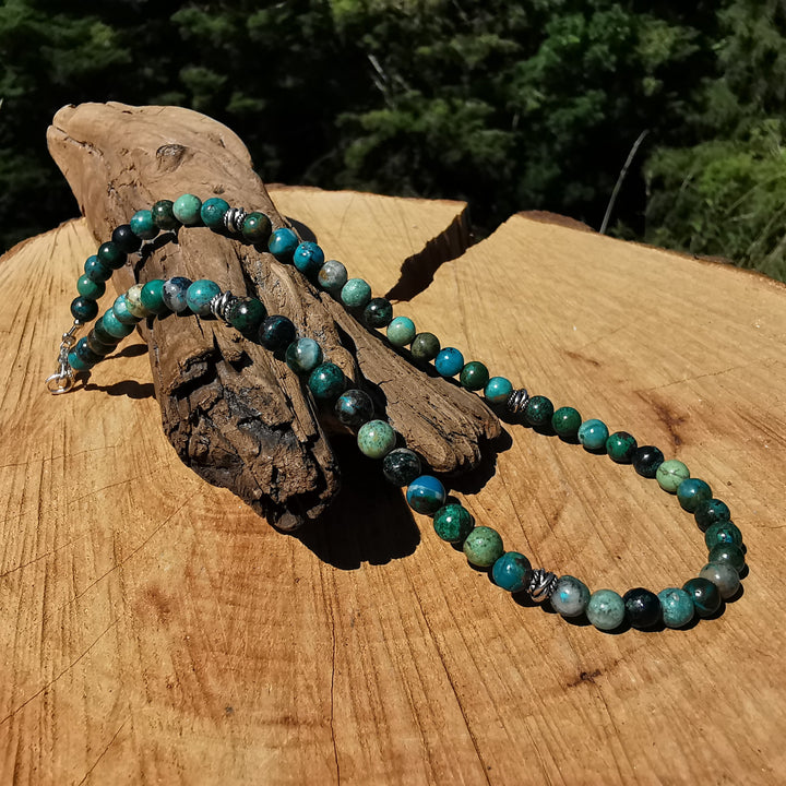 Edelsteinkette AUSGEGLICHENHEIT mit Chrysokoll 6mm Kugeln S925