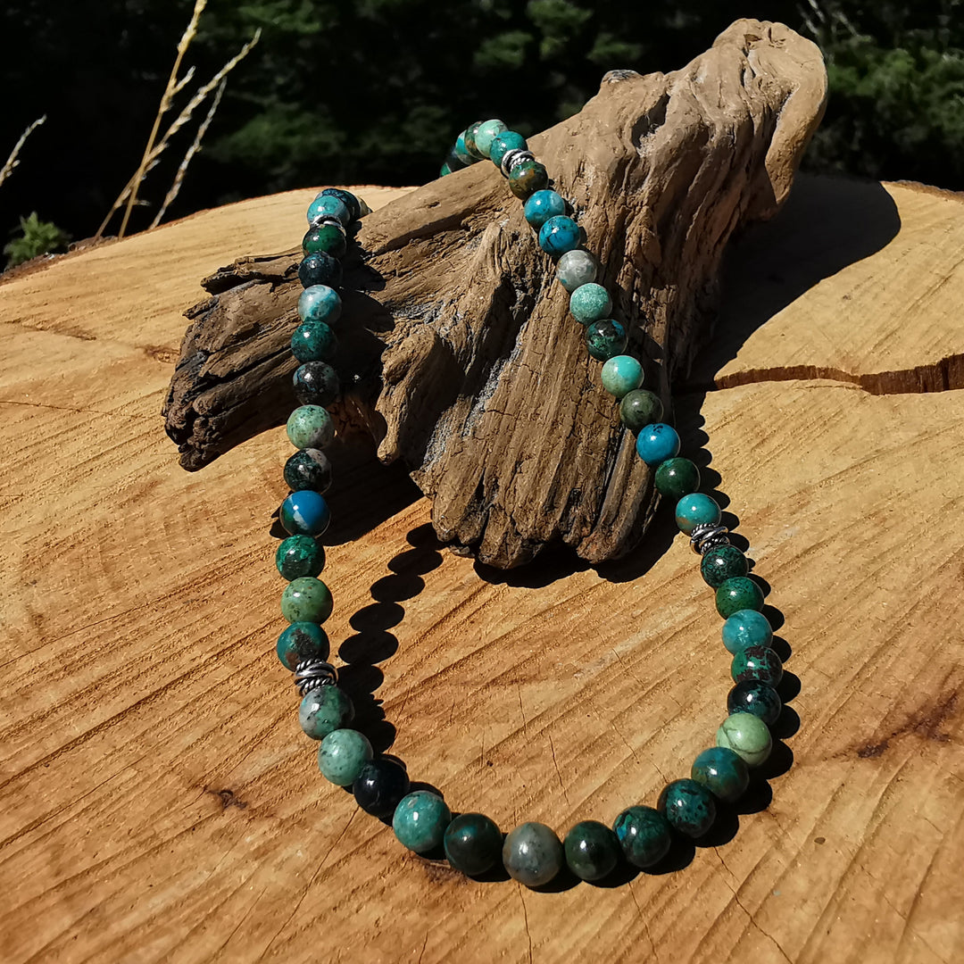 Edelsteinkette AUSGEGLICHENHEIT mit Chrysokoll 6mm Kugeln S925