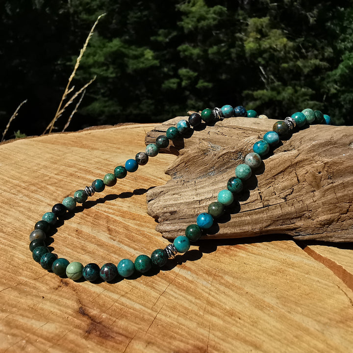 Edelsteinkette AUSGEGLICHENHEIT mit Chrysokoll 6mm Kugeln S925