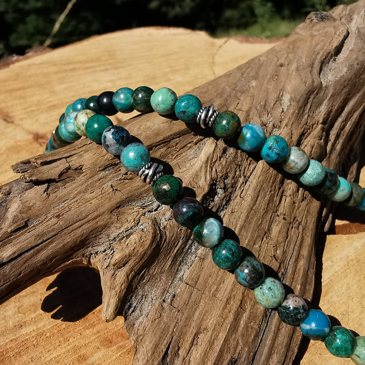 Edelsteinkette AUSGEGLICHENHEIT mit Chrysokoll 6mm Kugeln S925