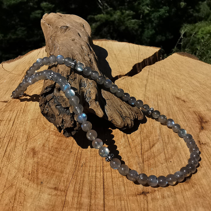 Edelsteinkette REFLEXION mit Labradorit EXTRAQUALITÄT 5mm Kugeln S925