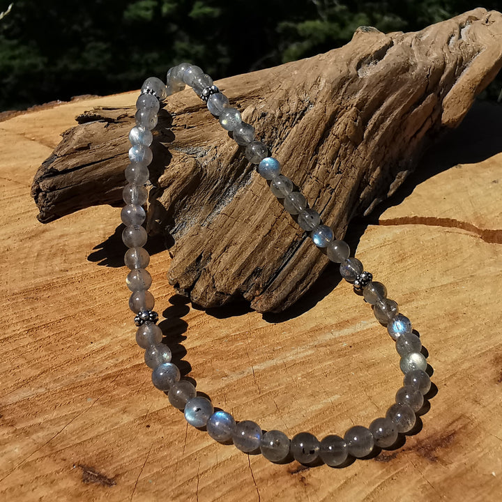 Edelsteinkette REFLEXION mit Labradorit EXTRAQUALITÄT 5mm Kugeln S925