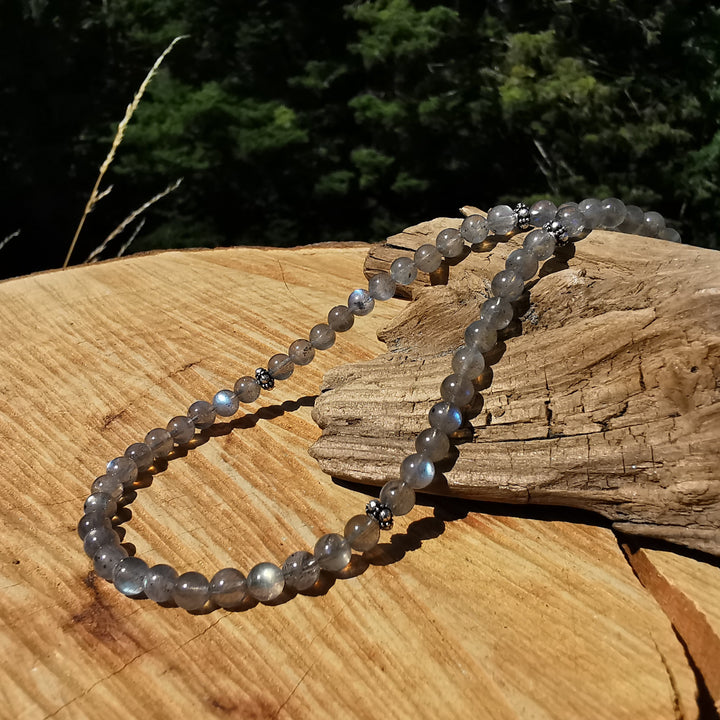 Edelsteinkette REFLEXION mit Labradorit EXTRAQUALITÄT 5mm Kugeln S925