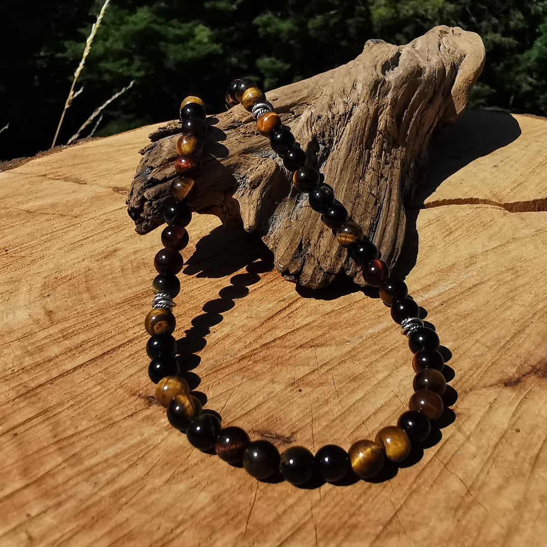 Edelsteinkette MUT mit Tigerauge gelb-rot 6mm Kugeln S925