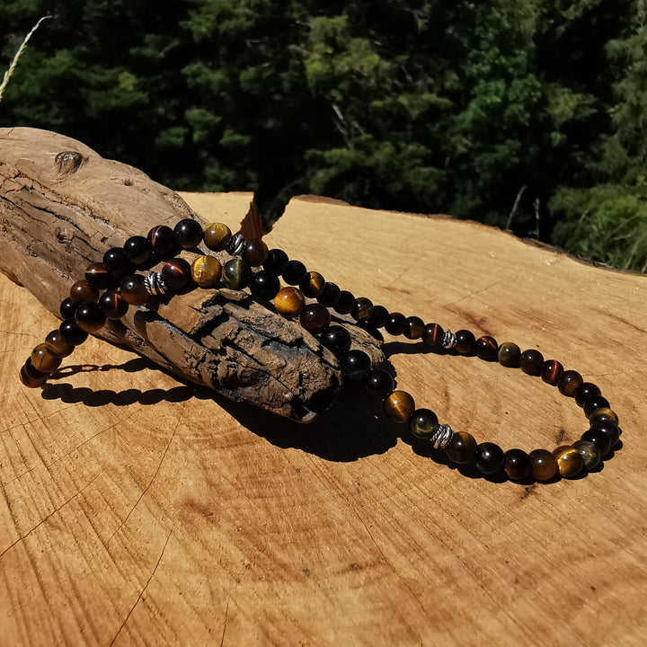 Edelsteinkette MUT mit Tigerauge gelb-rot 6mm Kugeln S925