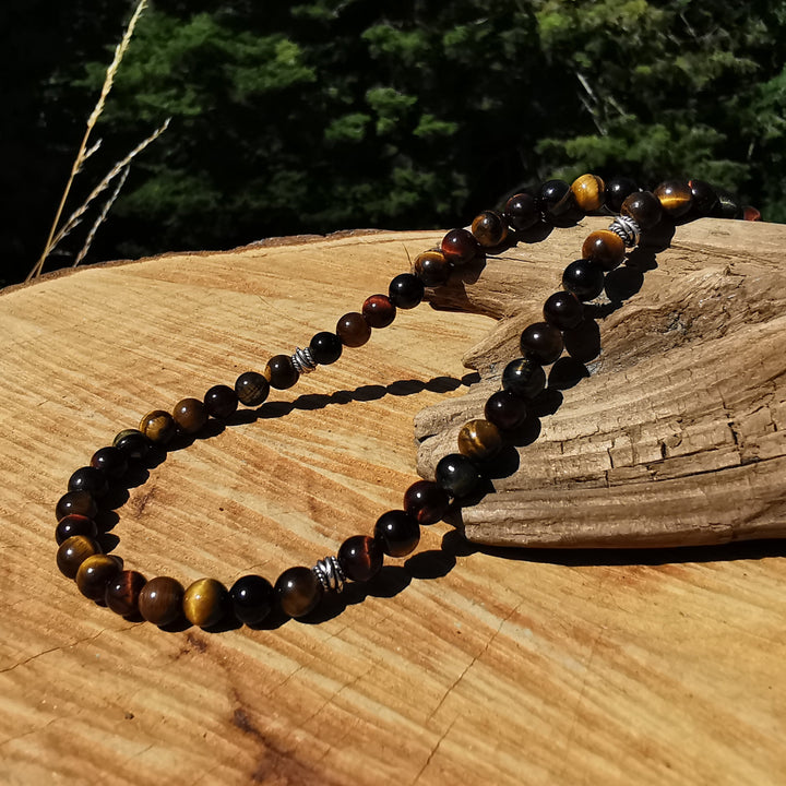 Edelsteinkette MUT mit Tigerauge gelb-rot 6mm Kugeln S925