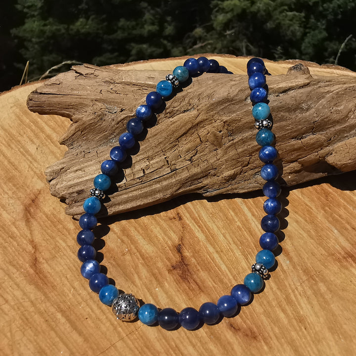 Edelsteinkette STÄRKE mit Kyanit & Apatit in EXTRAQUALITÄT 6-7mm Kugeln S925