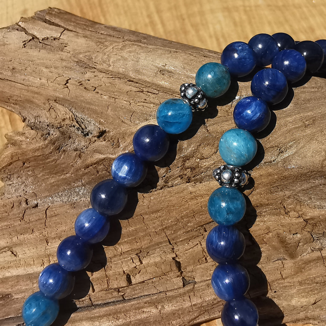 Edelsteinkette STÄRKE mit Kyanit & Apatit in EXTRAQUALITÄT 6-7mm Kugeln S925