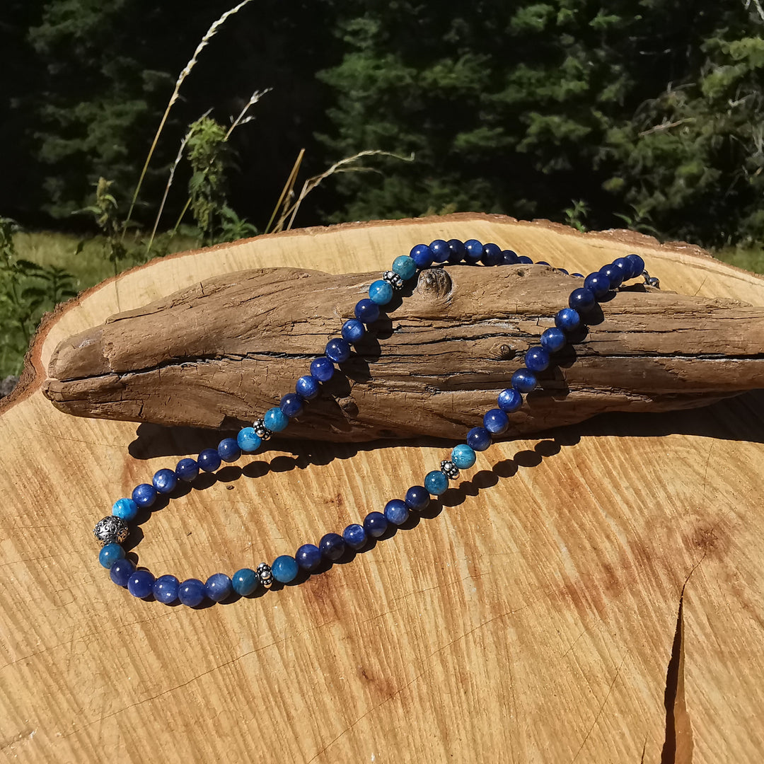 Edelsteinkette STÄRKE mit Kyanit & Apatit in EXTRAQUALITÄT 6-7mm Kugeln S925