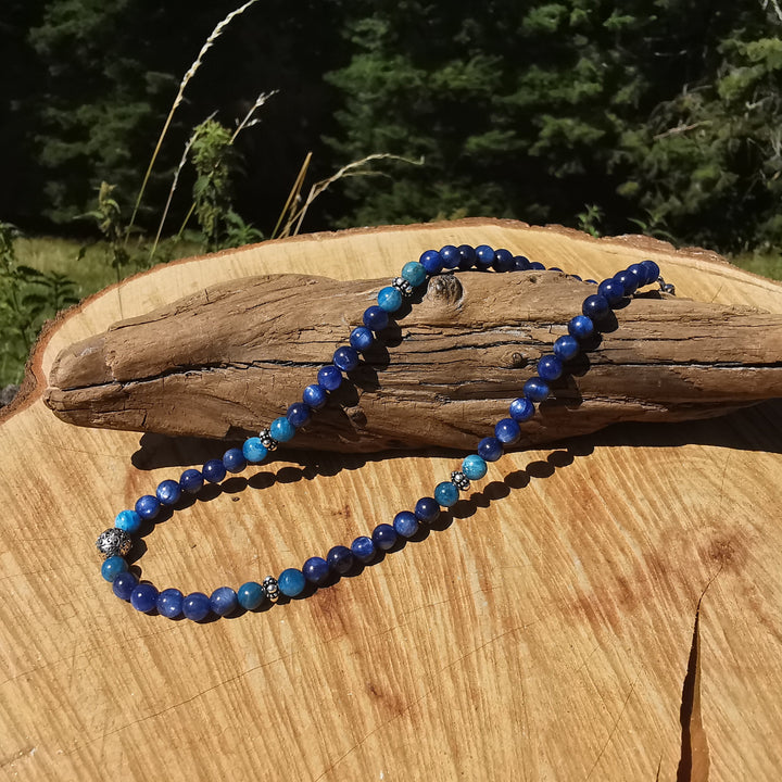 Edelsteinkette STÄRKE mit Kyanit & Apatit in EXTRAQUALITÄT 6-7mm Kugeln S925