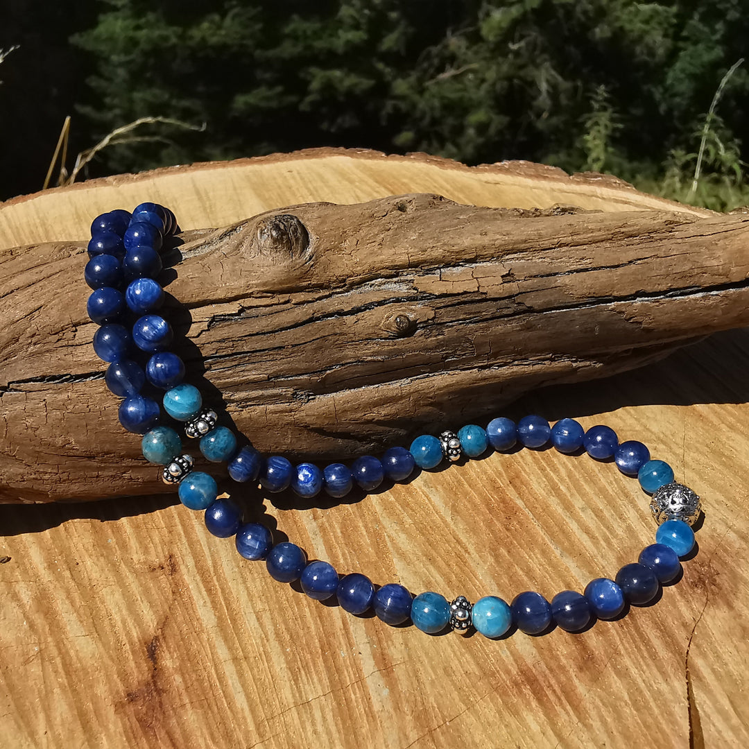 Edelsteinkette STÄRKE mit Kyanit & Apatit in EXTRAQUALITÄT 6-7mm Kugeln S925