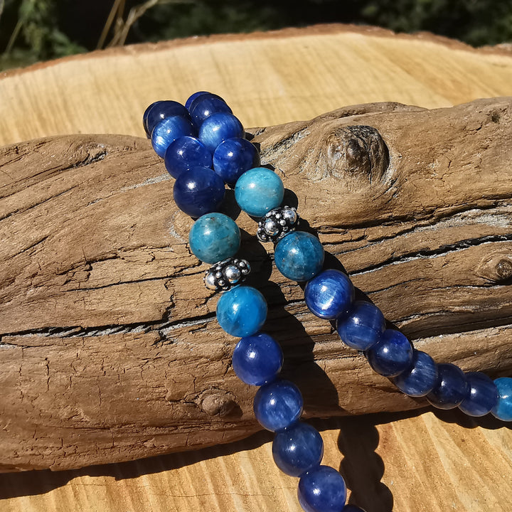 Edelsteinkette STÄRKE mit Kyanit & Apatit in EXTRAQUALITÄT 6-7mm Kugeln S925