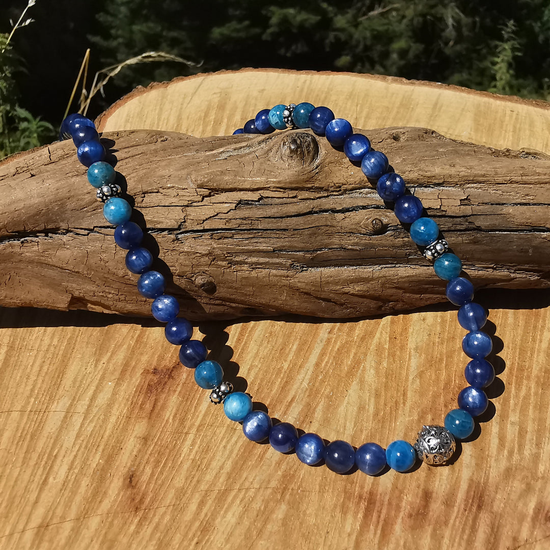Edelsteinkette STÄRKE mit Kyanit & Apatit in EXTRAQUALITÄT 6-7mm Kugeln S925