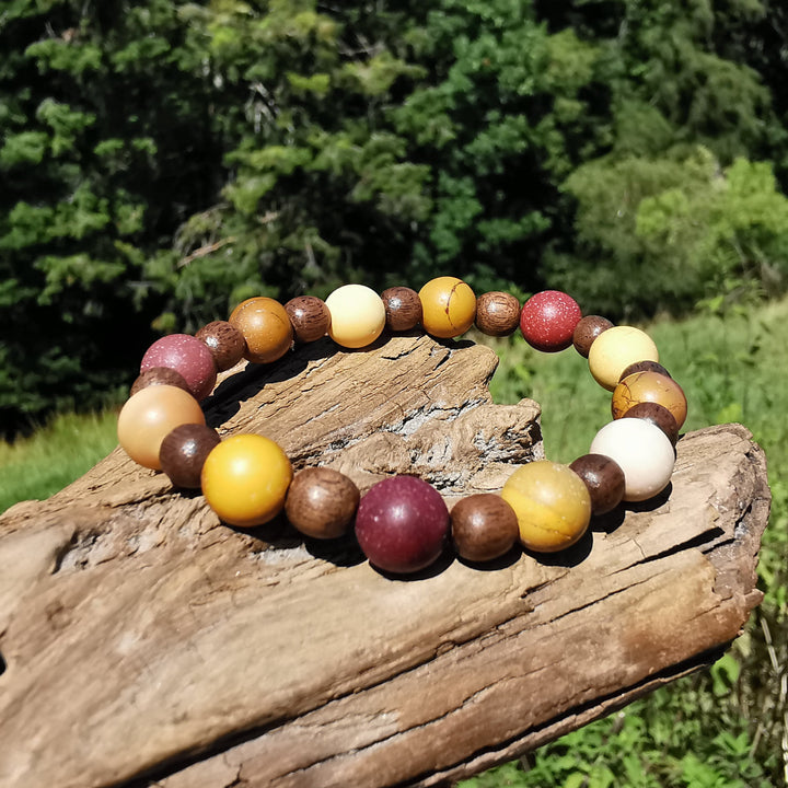 Edelstein Armband LEBENDIGKEIT Mookait matt mit grauem Holz 8mm