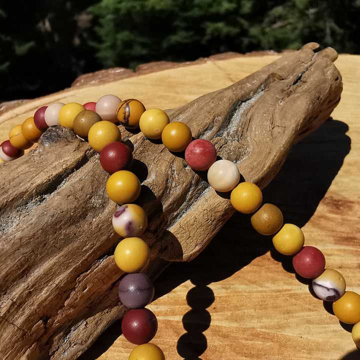 Edelsteinkette LEBENDIGKEIT mit Mookait matt 6mm Kugeln S925 Verschluss