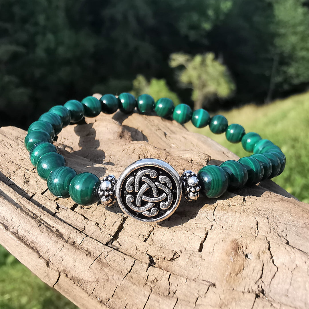 Edelstein Armband NEUBEGINN mit MALACHIT S925 keltischer Flechtknoten 6mm
