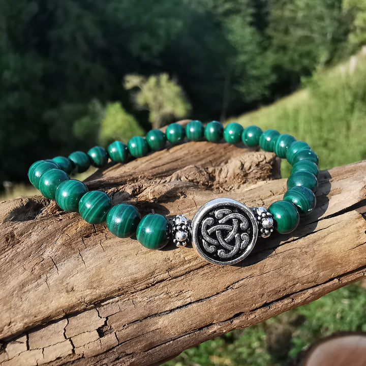 Edelstein Armband NEUBEGINN mit MALACHIT S925 keltischer Flechtknoten 6mm