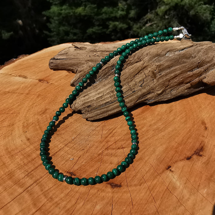 Edelsteinkette NEUBEGINN mit MALACHIT 4mm Kugeln S925