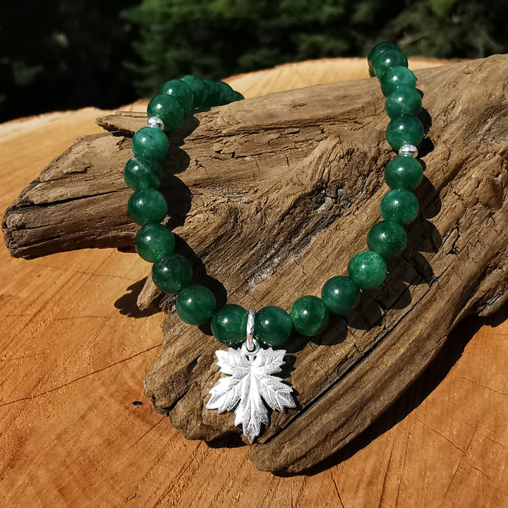 Edelsteinkette EMOTIONALE STÄRKE Grüner Kyanite AHORNBLATT S925 6mm Kugeln