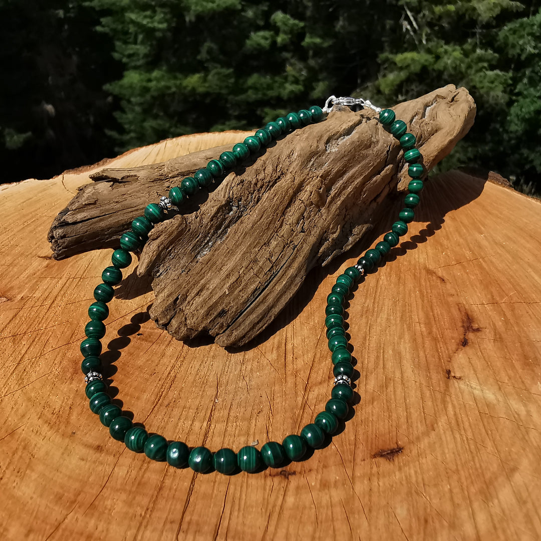 Edelsteinkette NEUBEGINN mit MALACHIT 6mm Kugeln S925