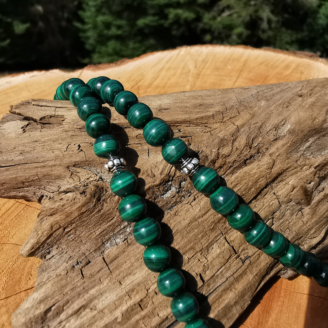 Edelsteinkette NEUBEGINN mit MALACHIT 6mm Kugeln S925