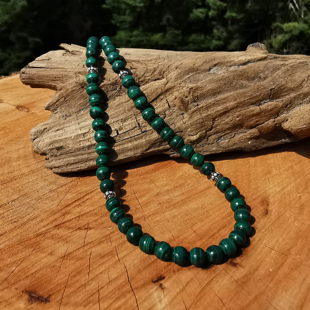 Edelsteinkette NEUBEGINN mit MALACHIT 6mm Kugeln S925
