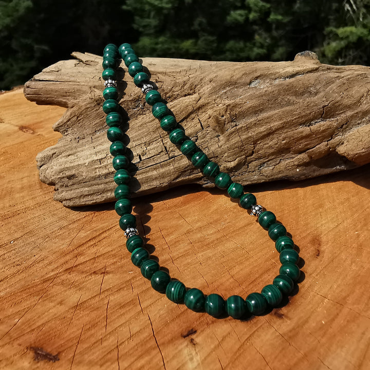 Edelsteinkette NEUBEGINN mit MALACHIT 6mm Kugeln S925