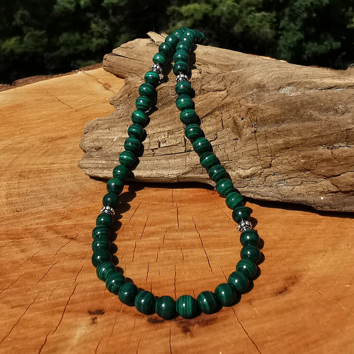 Edelsteinkette NEUBEGINN mit MALACHIT 6mm Kugeln S925
