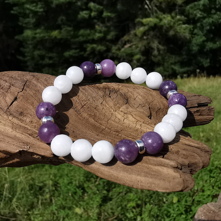 Edelstein Armband BEFREIUNG&WANDLUNG Lepidolith Baryt S925 8mm