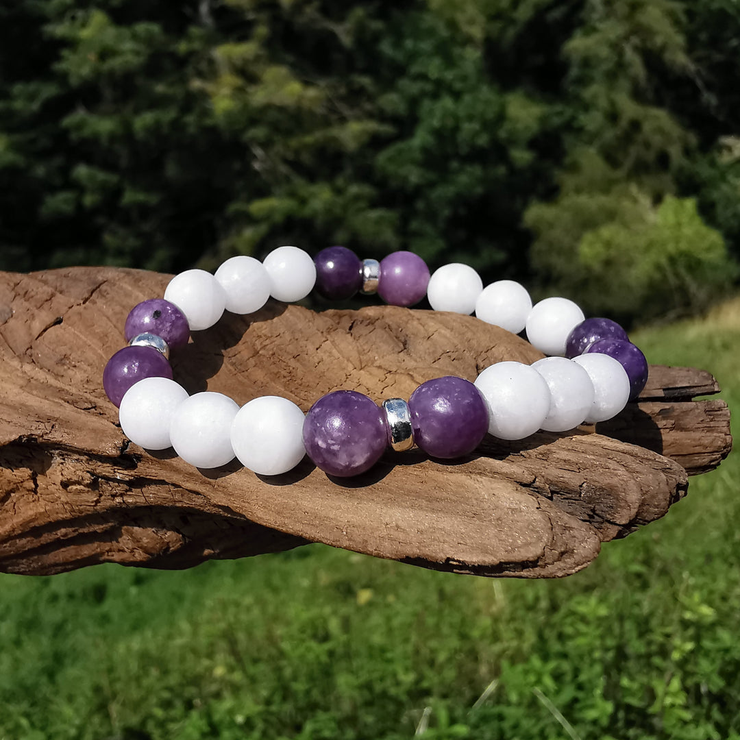 Edelstein Armband BEFREIUNG&WANDLUNG Lepidolith Baryt S925 8mm