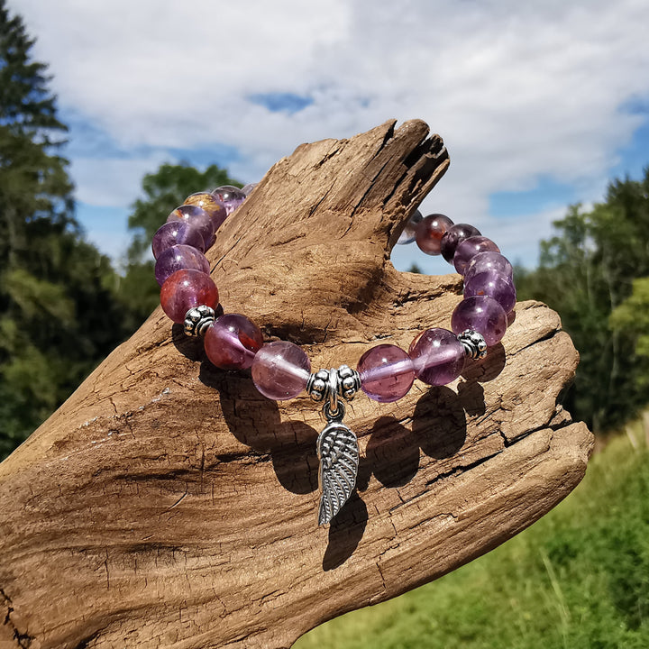 Edelstein Armband AUFSTIEG mit SUPER SEVEN Amethyst Engelsflügel S925 6mm