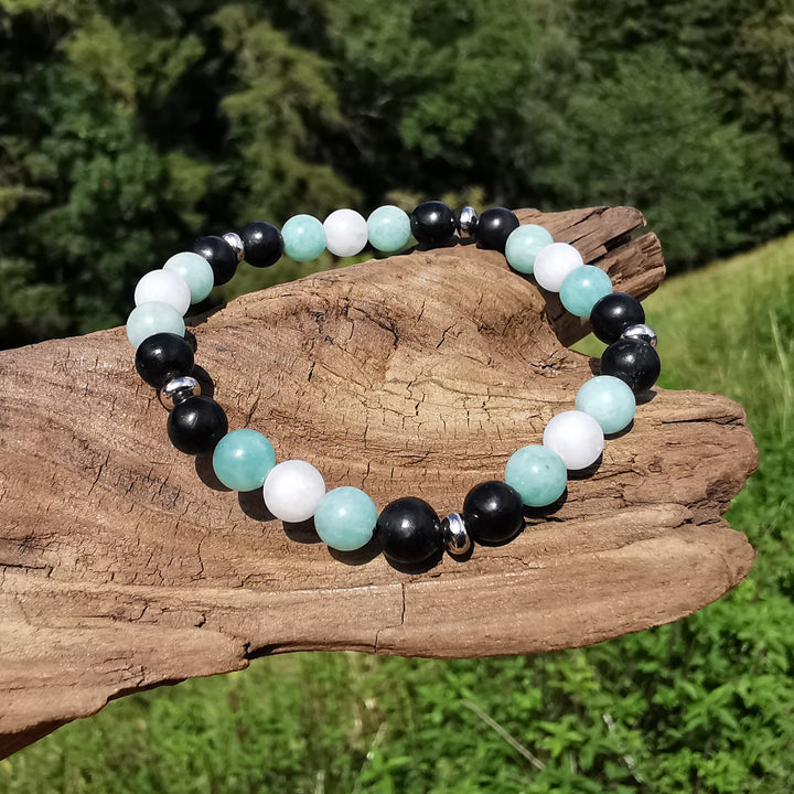 Edelstein Armband INNERE RUHE & EMF Schutz Amazonit Baryt Schwarzer Turmalin S925 6mm