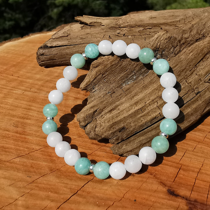 Edelstein Armband INNERE RUHE & BEFREIUNG Amazonit Baryt S925 6mm
