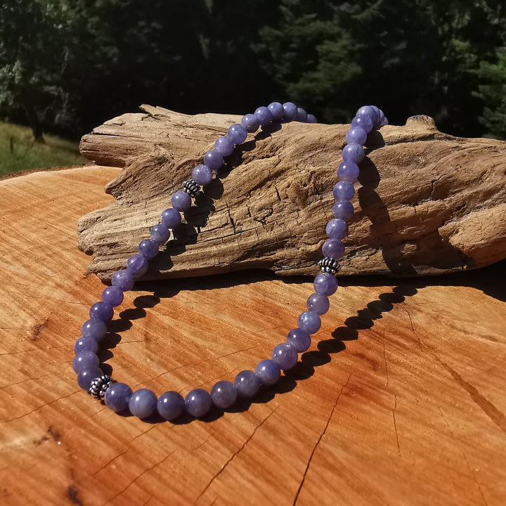 Edelsteinkette MANIFESTATION mit TANSANIT 6mm Kugeln S925