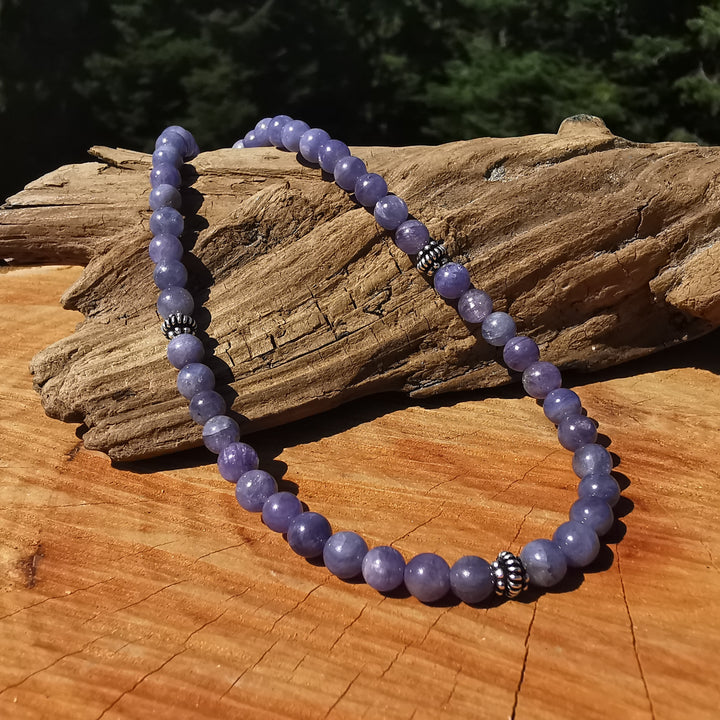 Edelsteinkette MANIFESTATION mit TANSANIT 6mm Kugeln S925