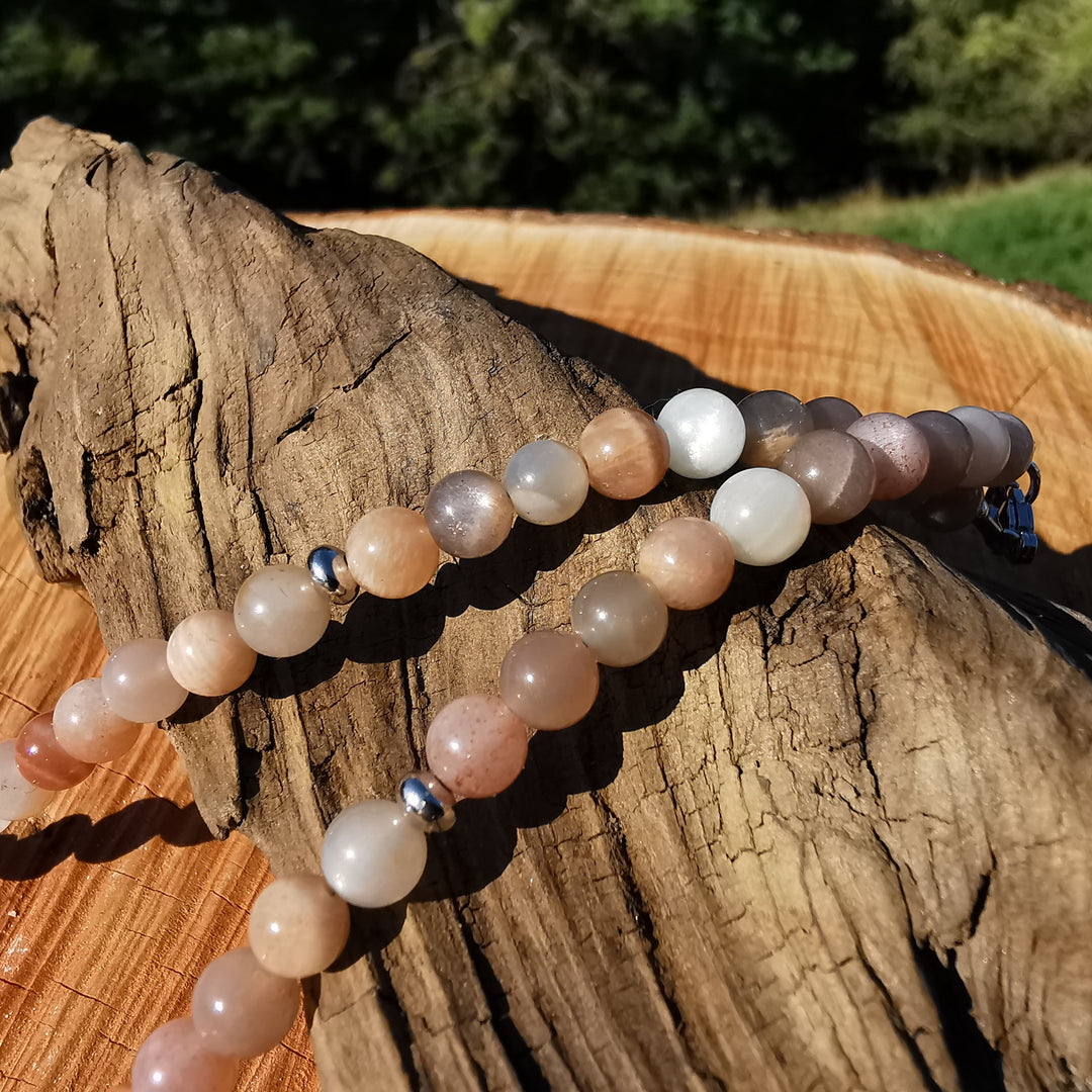 Edelsteinkette BEWUSST SEIN mit Mondstein Mix 6mm Kugeln S925